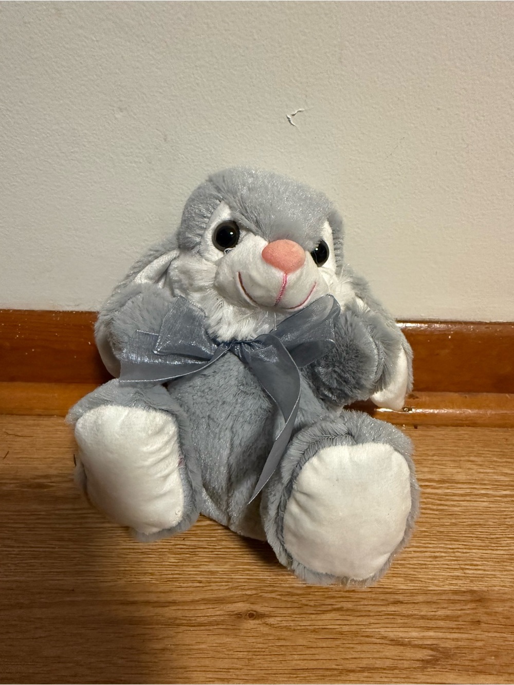 Easter Bunny Plush Grey Rabbit Stuffed Animal Sitting Super Soft Gray
